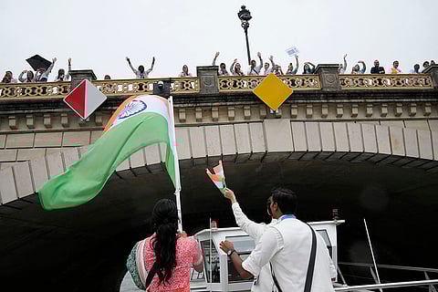 Indian athletes during the 2024 Olympic opening ceremony